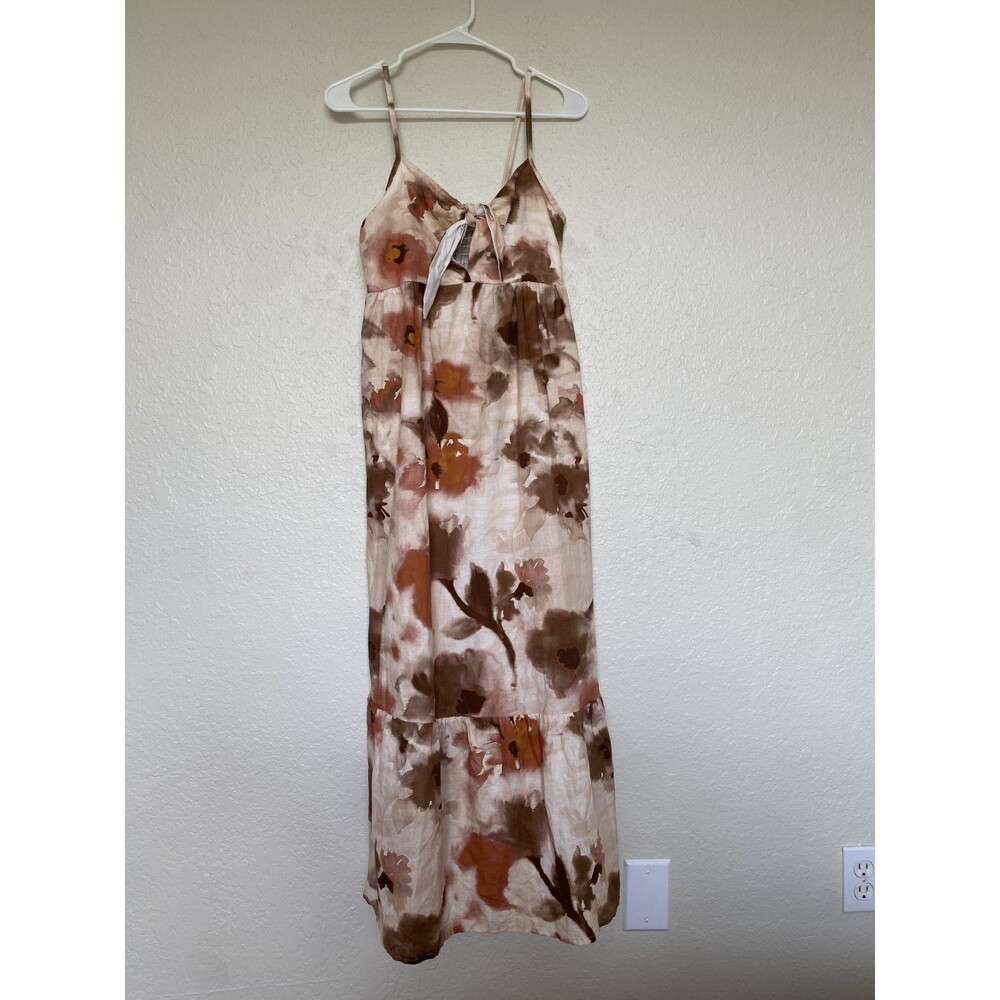 Spighe Di Lino Sleeveless Floral Maxi Dress in Beige and Brown Small linen NWOT